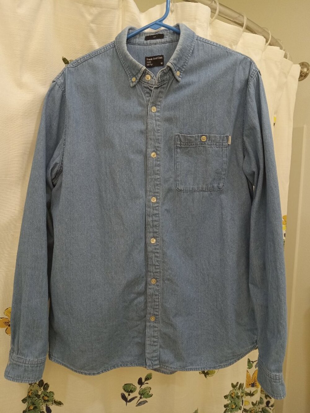 Frank and Oak Clark M washed denim light blue button up shirt